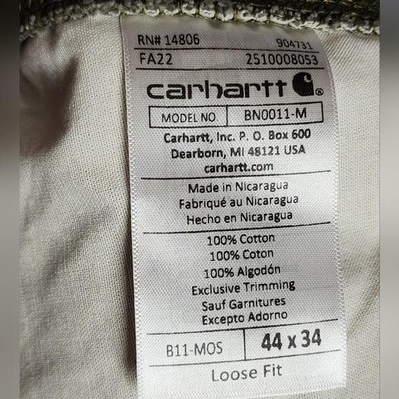 Carhartt Pant Mens Moss Loose Fit Washed Duck Utility Work B11 Canvas 44 x 34 - Picture 7 of 8